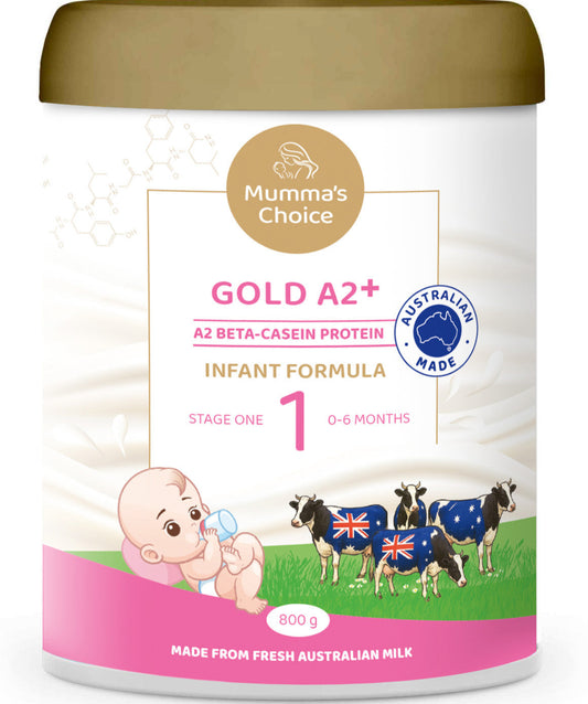 Mumma's Choice Gold A2+ infant formula container on a white background